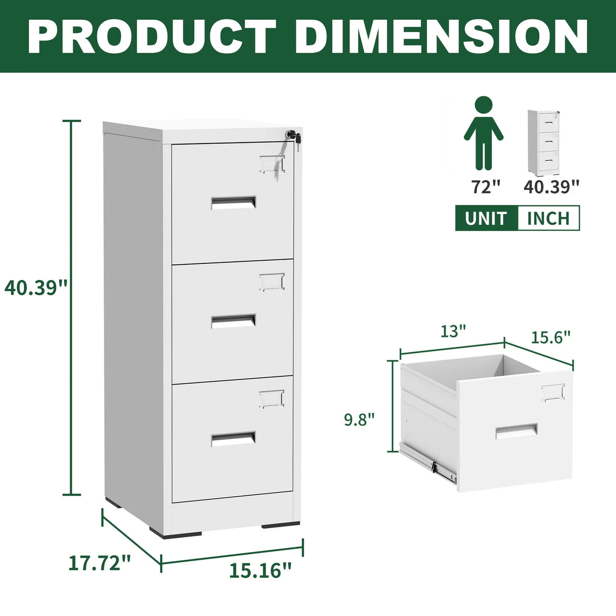 Modern Drawer Metal Vertical File Cabinet With Lock And Card Slot For Office - Furniture Home Direct
