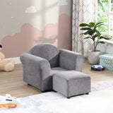 Kids Velvet Upholstered Chair With Ottoman For Comfortable Seating - Gray - Furniture Home Direct