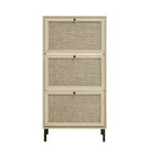Modern Rattan 3 Door Shoe Rack Cabinet For Entryway - Furniture Home Direct