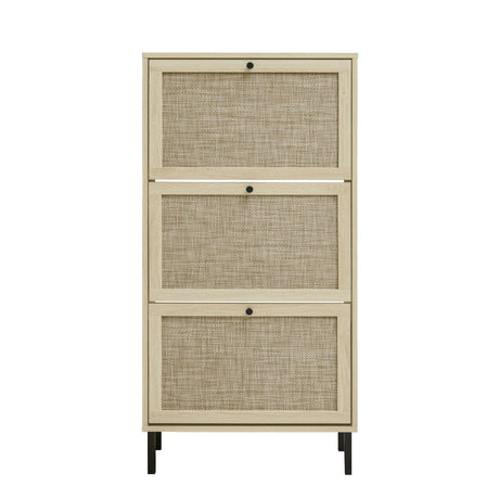 Modern Rattan 3 Door Shoe Rack Cabinet For Entryway - Furniture Home Direct