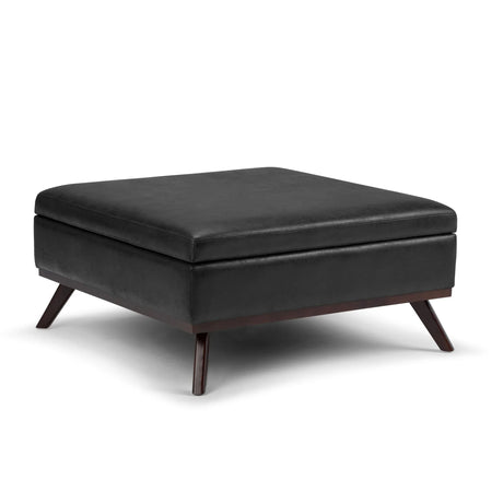 Owen - Square Coffee Table Storage Ottoman - Distressed Black - Furniture Home Direct