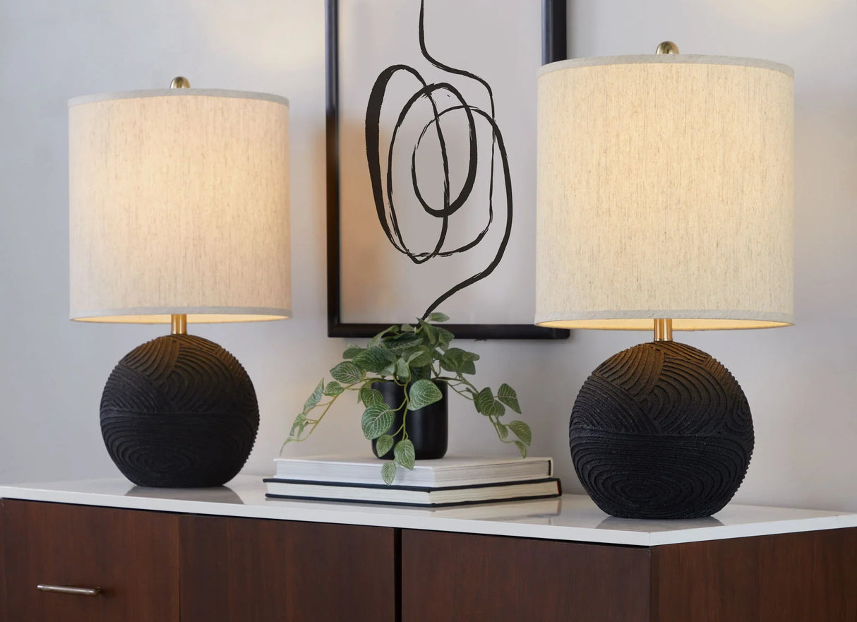 Kona - Contemporary Table Lamp (Set of 2) - Matte Black / Natural - Furniture Home Direct