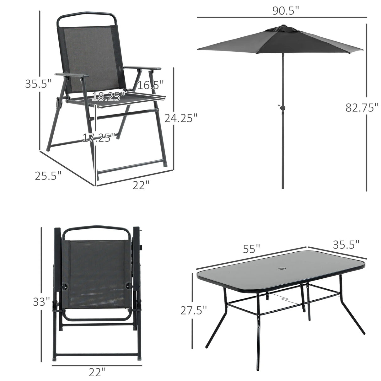 Outsunny - Patio Dining Set With Table Umbrella, Folding Chairs And Dining Table, Outdoor Patio Furniture Set - Furniture Home Direct