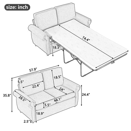 Sleeper Sofa With Twin Size Memory Mattress With Two USB Ports - Gray - Furniture Home Direct