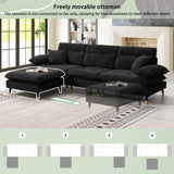 L Shaped Convertible Sectional Sofa 4 Seat Tufted Couch Set With Two Tone Adjust Legs Cloud Movable Ottoman - Furniture Home Direct