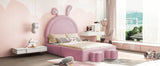Rabbit Shaped Bed With Storage Stools Upholstered Pink - Furniture Home Direct
