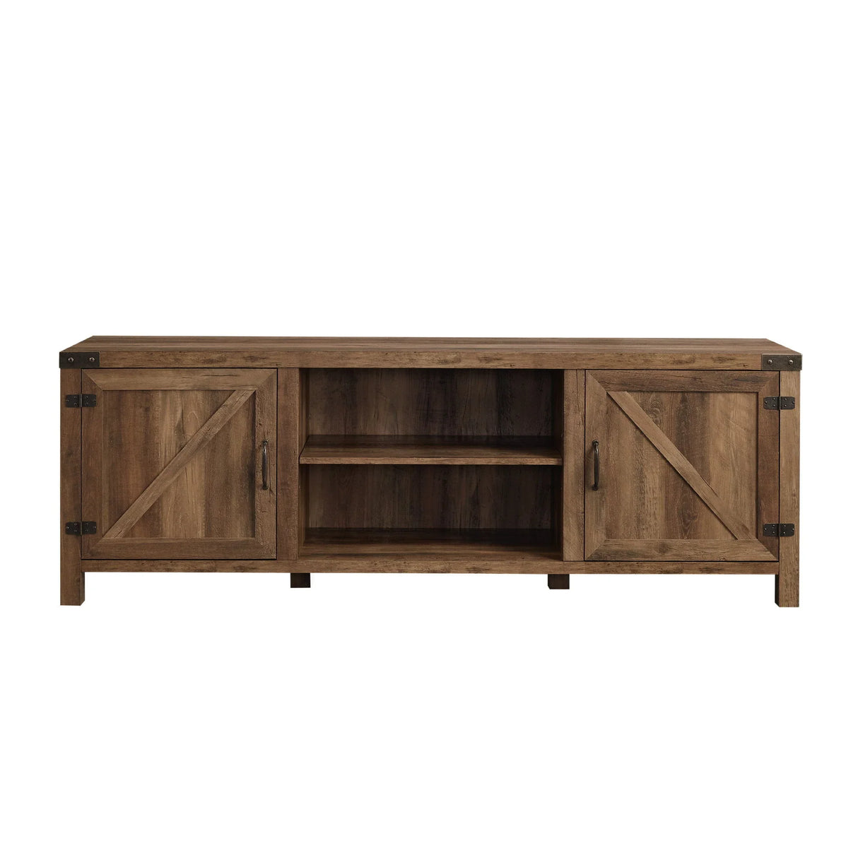 Rustic Farmhouse Double Barn Door 70" TV Stand For 80" TVs With Center Shelves - Furniture Home Direct