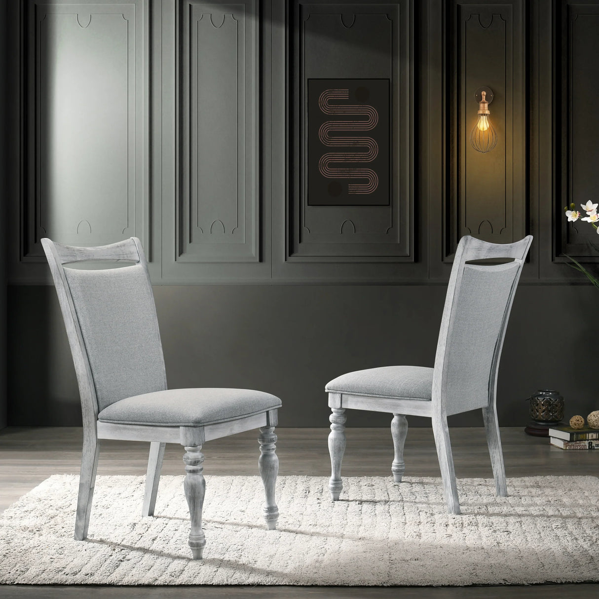 Dining Set Round Pedestal Table With Chairs Weathered White - Furniture Home Direct