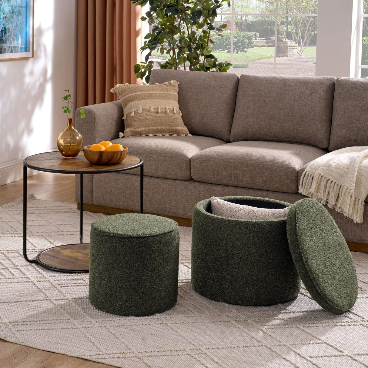 Multi Functional Ottoman And Table Set With Drum Stool - Furniture Home Direct