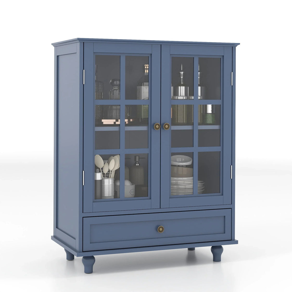 Minimalist Buffet Cabinet With Double Glass Doors And Drawer - Furniture Home Direct