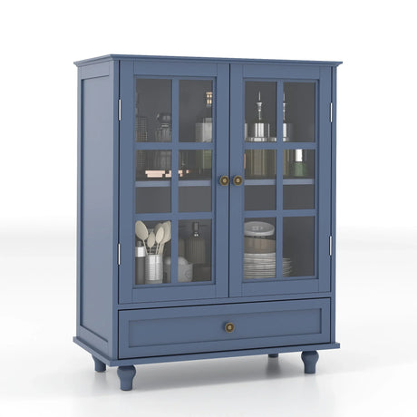 Minimalist Buffet Cabinet With Double Glass Doors And Drawer - Furniture Home Direct