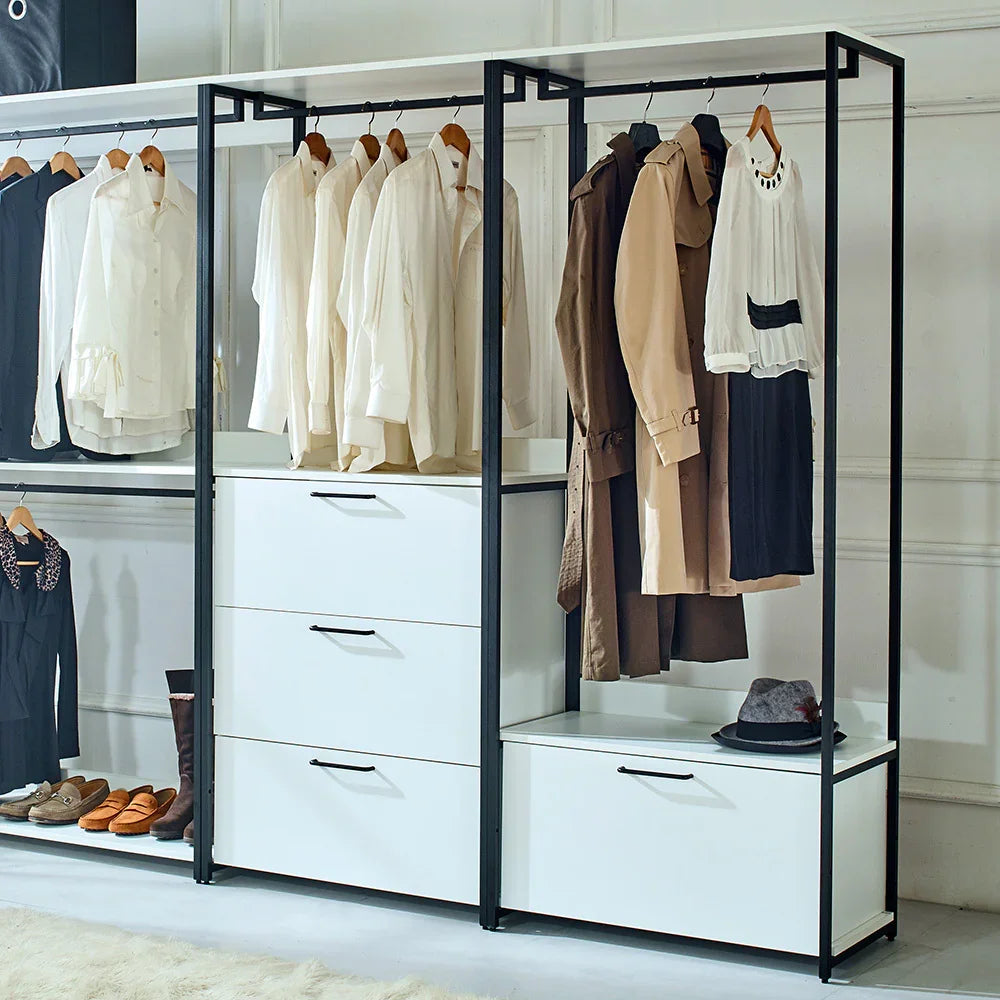 Walk-In Closet System With Metal Frame And Storage White - Furniture Home Direct