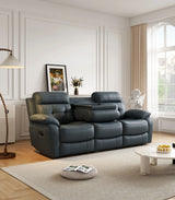 Genuine Leather Non Power Reclining Sofa With Drop Down Table, Stainless Steel Cupholders And Magazine Bag - Furniture Home Direct