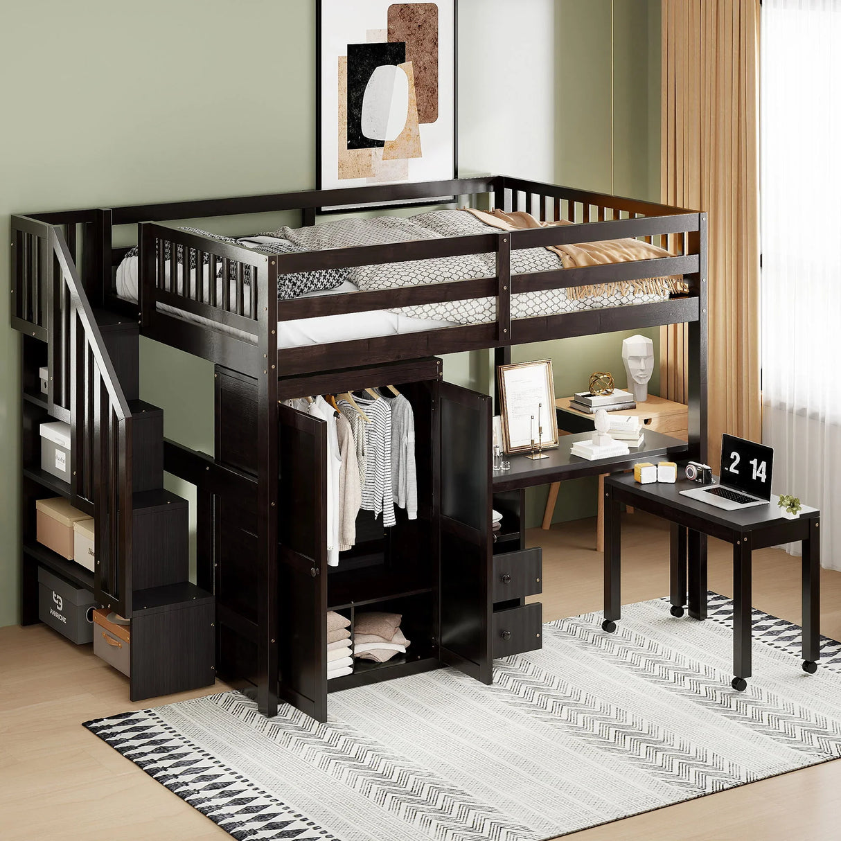 Loft Bed With Stairs, Bookshelf, Drawers, Desk & Wardrobe, Space Saving Multifunctional Furniture - Furniture Home Direct