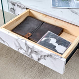 Coffee Table Glass Top Marble Base Modern Style White - Furniture Home Direct