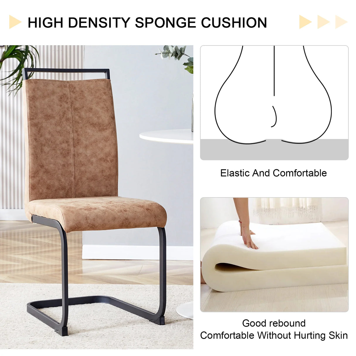 Dining Chairs Upholstered Modern Cantilever Steel Brown - Furniture Home Direct