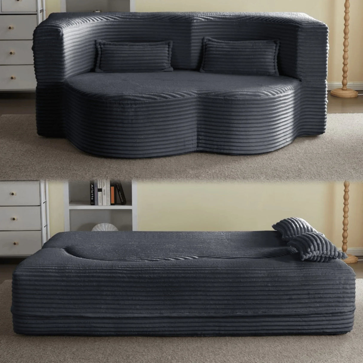 Floor Convertible Sleeper Sofa Bed With 2 Pillows - Furniture Home Direct
