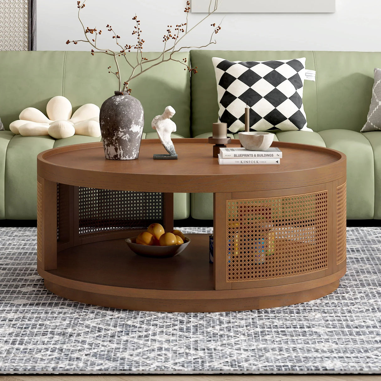 Round Cane Coffee Table With Rattan Side - Furniture Home Direct