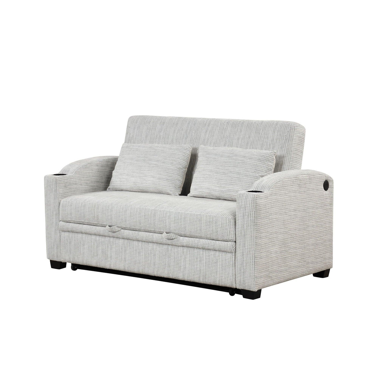 Pull Out Loveseat Sofa With Adjsutable Backrest, 2 Pillows, Cup Holders, USB Ports For Living Room - Furniture Home Direct
