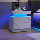 Nightstand LED, Bedside Table Cabinet With 2 Drawers For Bedroom - Furniture Home Direct
