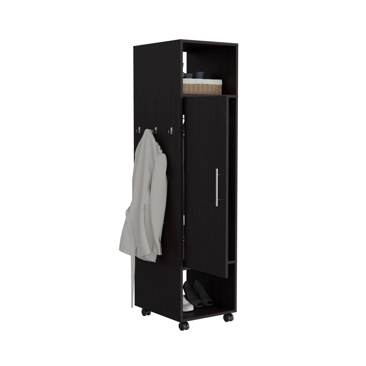 Wardrobe With Mirror and Hanging Rod on Casters Black - Furniture Home Direct
