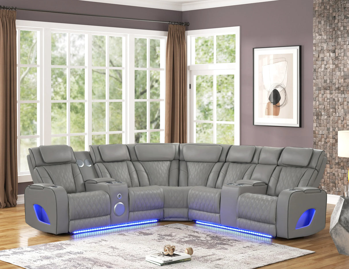 Fortuner Modern Power Reclining Sectional with Bluetooth and LED - Gray - Furniture Home Direct