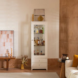 Modern Upholstered Glass Display Cabinet With Adjustable LED Light - White - Furniture Home Direct