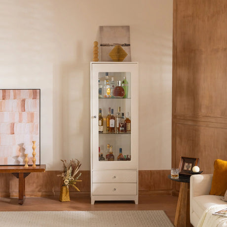 Modern Upholstered Glass Display Cabinet With Adjustable LED Light - White - Furniture Home Direct