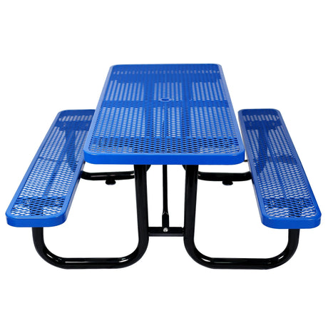 Rectangular Outdoor Steel Picnic Table With Umbrella Pole - Furniture Home Direct