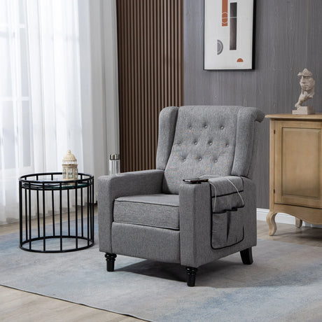 Arm Pushing Recliner Chair, Modern Button Tufted Wingback Push Back Recliner Chair, Living Room Chair Fabric Pushback Manual Single Reclining Sofa Home Theater Seating For Bedroom - Furniture Home Direct