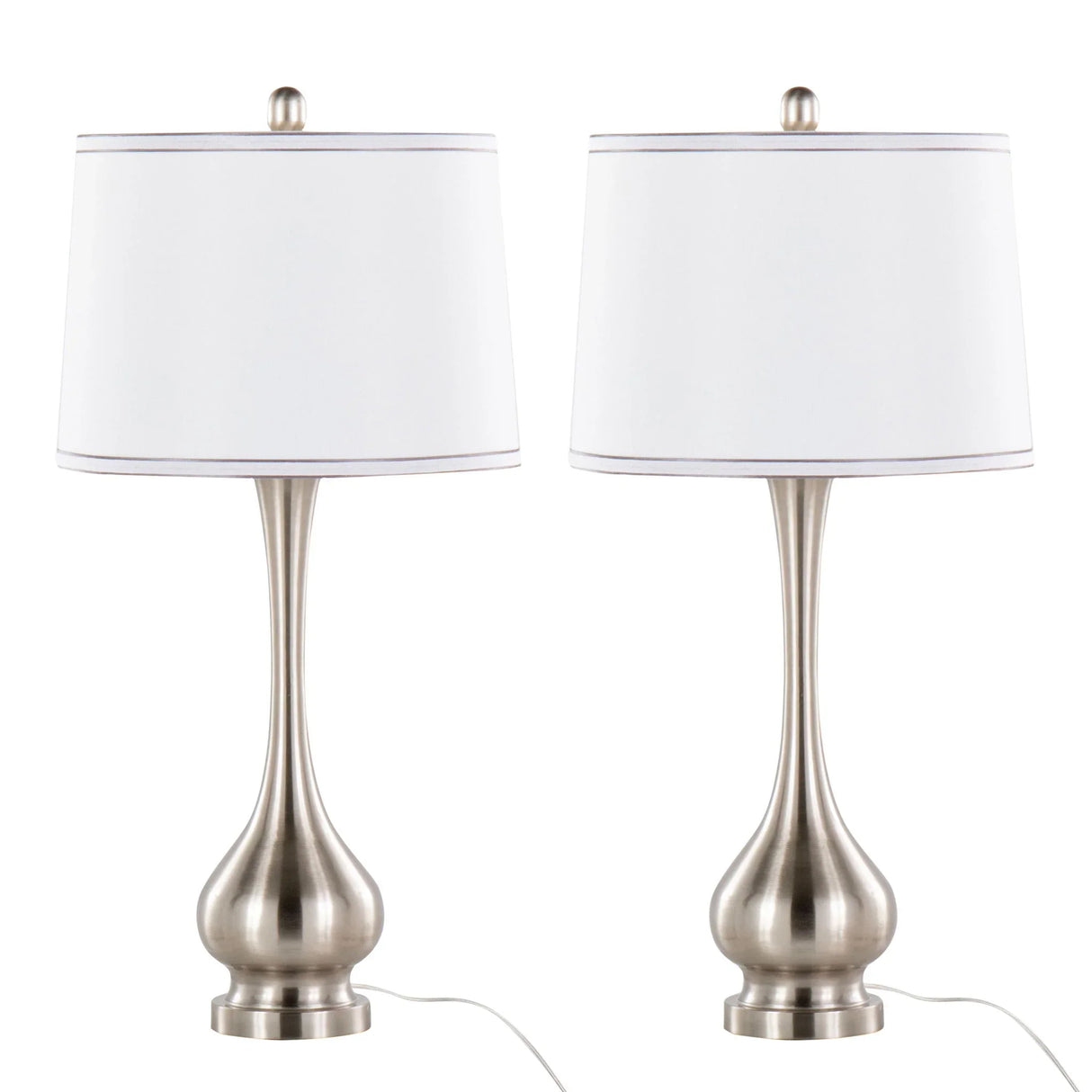 Cairo - Contemporary Table Lamp (Set of 2) - Nickel / White / Silver Trim - Furniture Home Direct