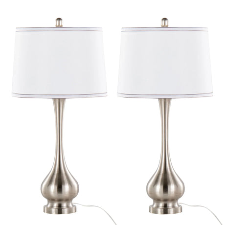 Cairo - Contemporary Table Lamp (Set of 2) - Nickel / White / Silver Trim - Furniture Home Direct
