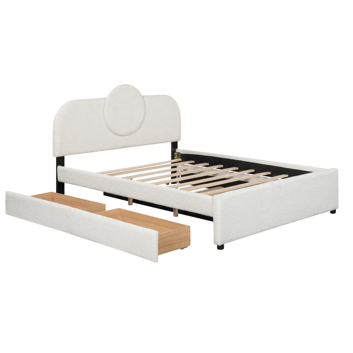 Queen Bed Upholstered Platform With Storage Drawers White - Furniture Home Direct
