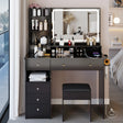 Vanity Desk With Cushioned Stool And Mirror Set Black - Furniture Home Direct