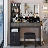 Vanity Desk With Cushioned Stool And Mirror Set Black - Furniture Home Direct