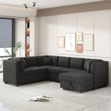 U-Shaped Sectional Sofa Pull Out Sofa Bed With Two USB Ports, Two Power Sockets, Three Back Pillows And A Storage Chaise For Living Room - Furniture Home Direct