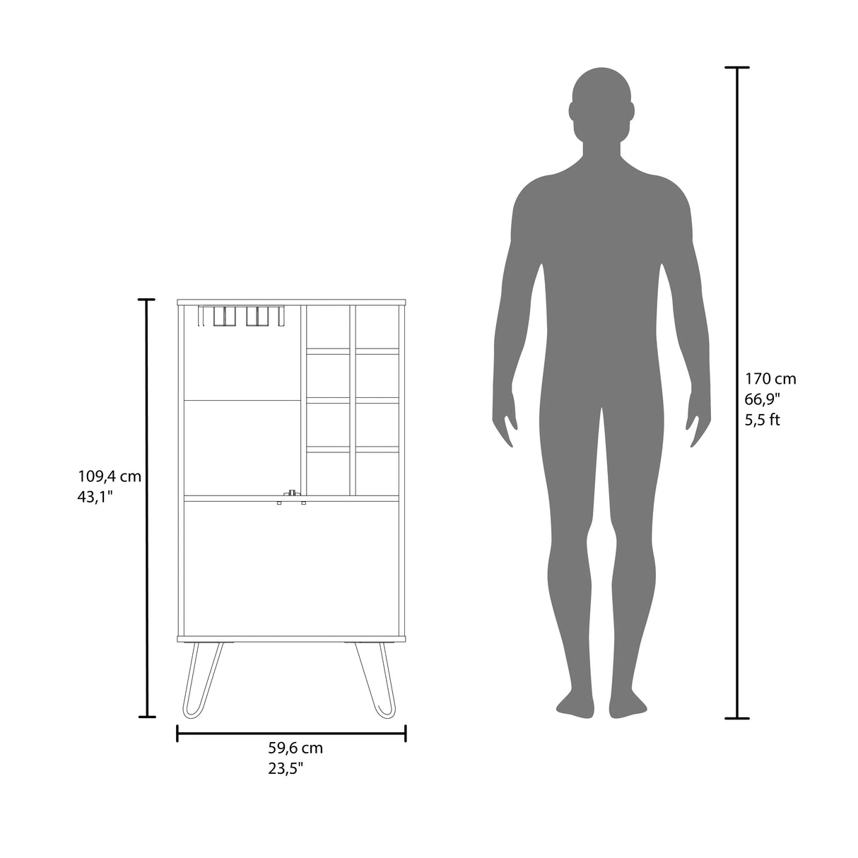 Fairfax WIne Cabinet with glass rack and storage,white - Furniture Home Direct