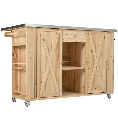 Outdoor Kitchen Island With Stainless Steel Top, Ample Storage Space, Towel And Spice Racks And A Bottle Opener - Furniture Home Direct