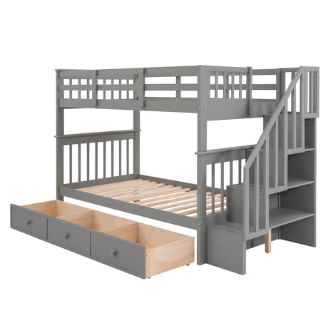 Stairway Bunk Bed With Storage And Guard Rail For Bedroom - Furniture Home Direct