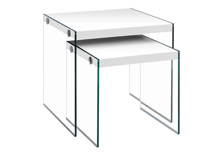 Accent Nesting Table Clear Tempered Glass For Living Room (Set of 2) - Furniture Home Direct