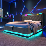 King Bed LED 360 Surround Lighting Storage USB Type C Gray - Furniture Home Direct