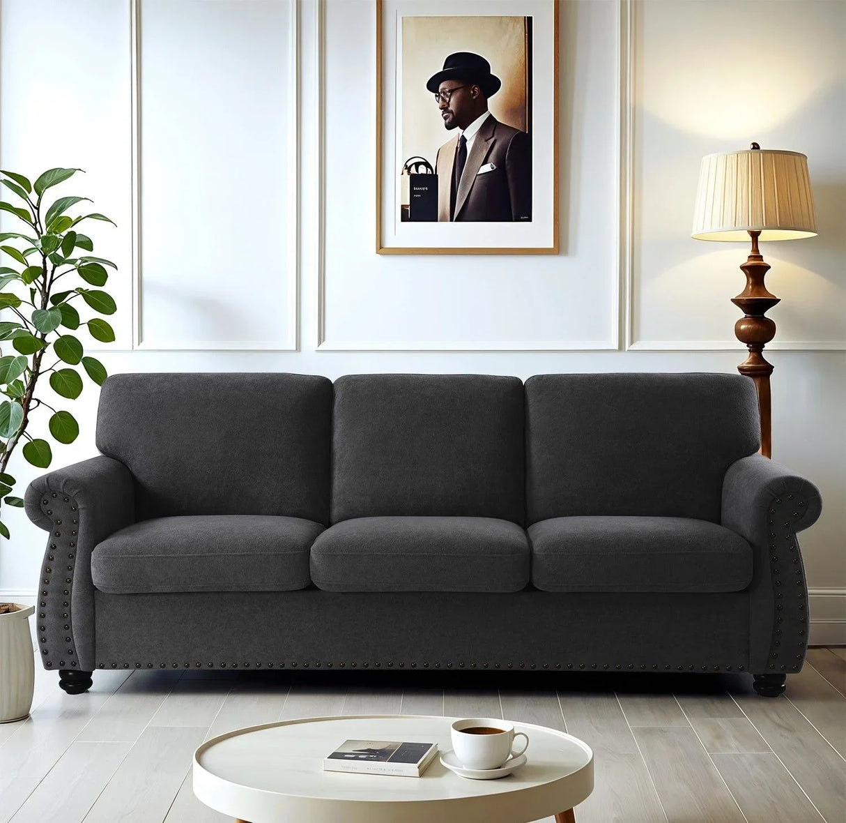 Soft Sofa, Upholstered 3 Seater Couch With High Density Foam, Loose Back Cushions And Turned Legs - Furniture Home Direct
