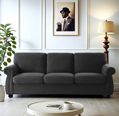 Soft Sofa, Upholstered 3 Seater Couch With High Density Foam, Loose Back Cushions And Turned Legs - Furniture Home Direct