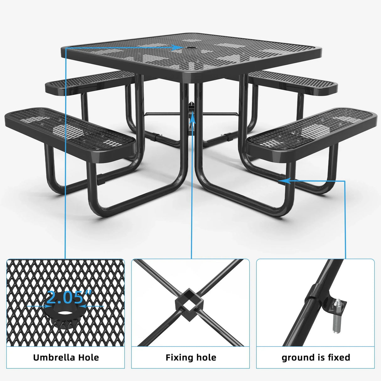 Square Outdoor Picnic Table With Umbrella Pole - Furniture Home Direct