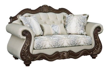 Pierce - Loveseat With 3 Pillows - Beige / Cherry - Furniture Home Direct