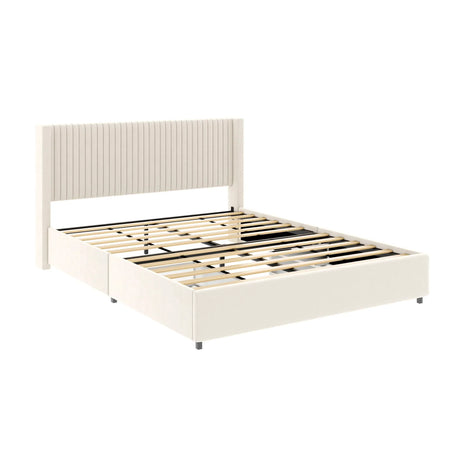 Anna - Upholstered Wingback Platform Bed With 4 Drawers Storage - Furniture Home Direct