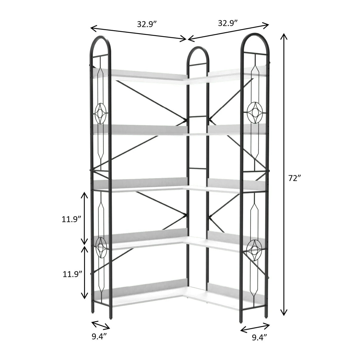 Industrial Style Corner Bookshelf With Thickened Iron Frame - Furniture Home Direct