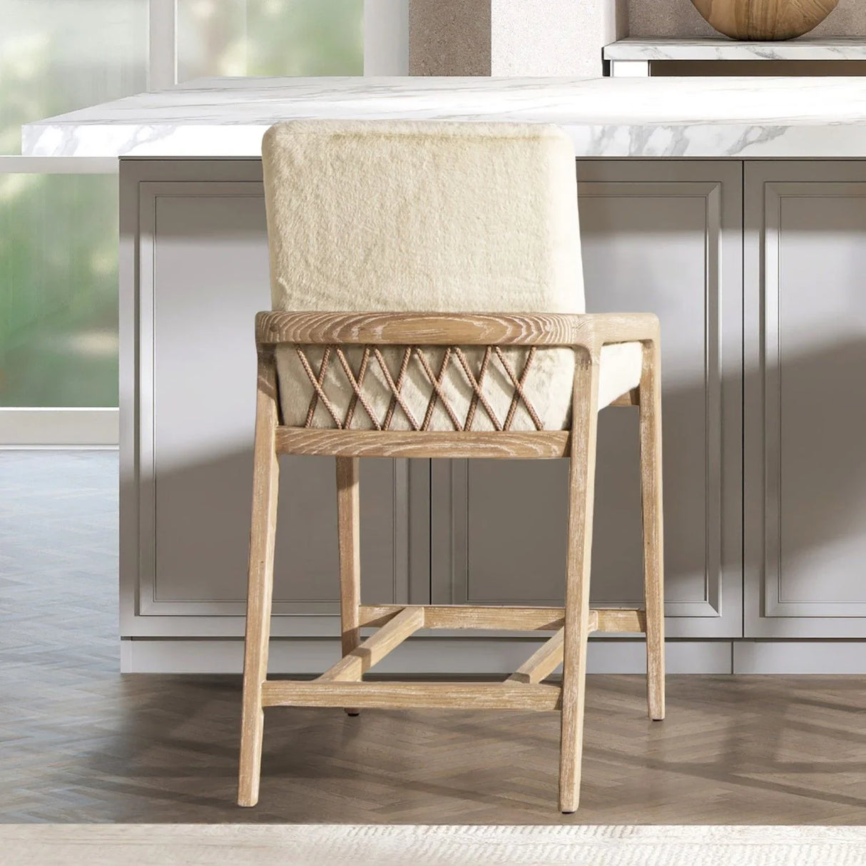 Arizona - Solid Ash Upholstered Counter Stool With Rope Detail - Creme De La Creme White - Furniture Home Direct