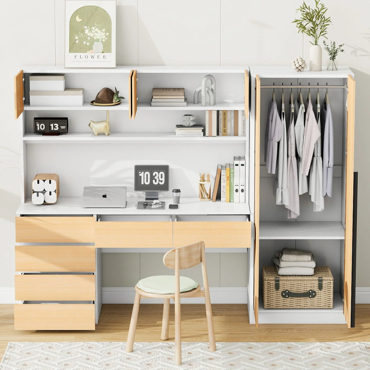 2 Door Storage Desk Wardrobe For Bedroom With Shelves And Drawers - Furniture Home Direct