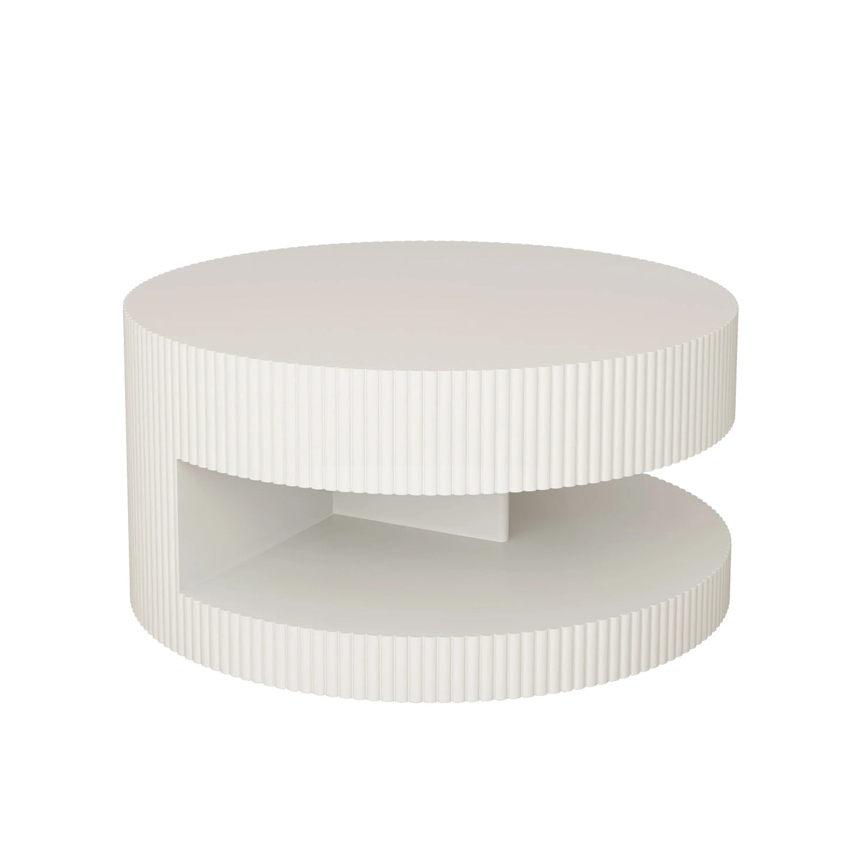Coffee Table Round Modern Fluted Storage Shelf White - Furniture Home Direct